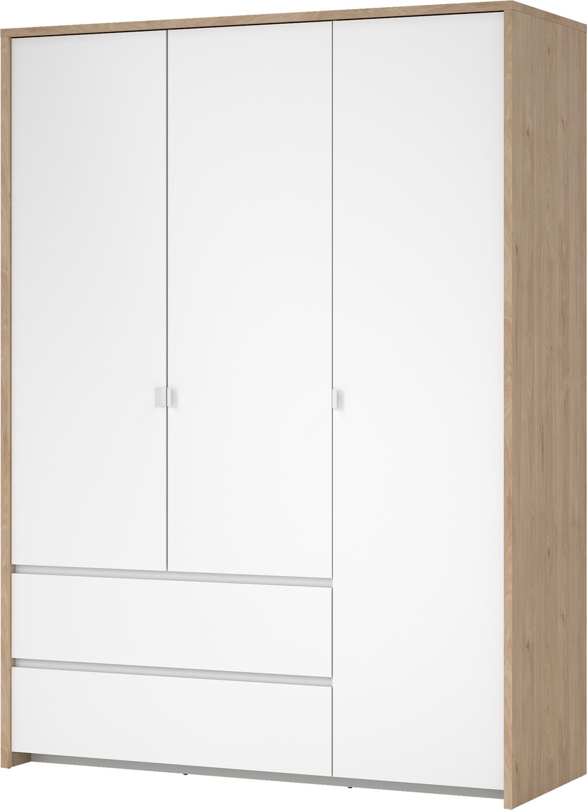 Garderobeskab Vesterholm Next Klædeskab -dørs -skuffer Jackson Hickory Hvid Højglans H202ã B149ã D58 Cm Fsc