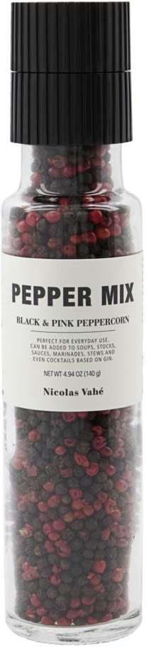 Gourmet Peberblanding Nicolas Vahé Pepper   Sort   Pink Pebermix   Glaskværn ø5ã H23 Cm