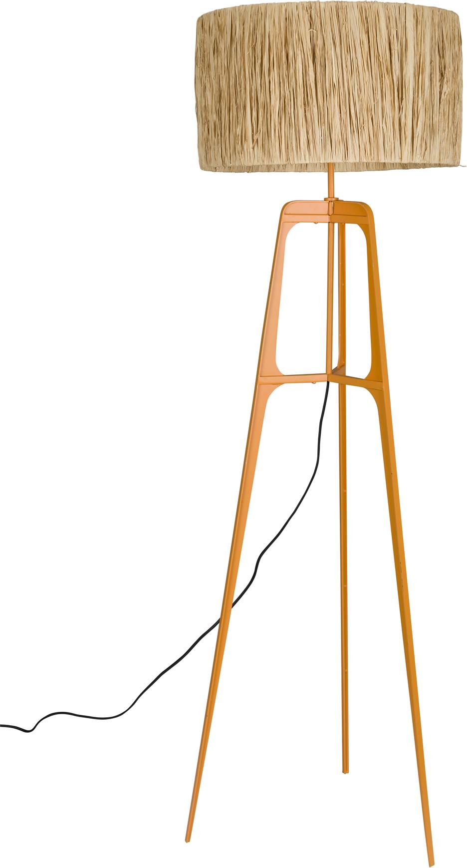 Gulvlampe Dutchbone Afra   Håndflettet Raffia Skærm  Patineret Stål  Mørk Sand ø48ã 157 Cm