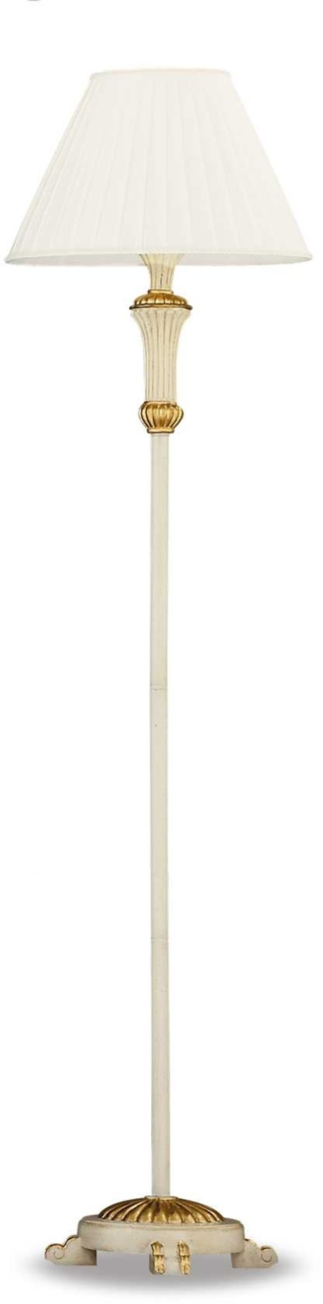 Gulvlampe Ideal Lux Firenze Med Bladguld Og Hvid Stofskærm ø42ã H165 Cm