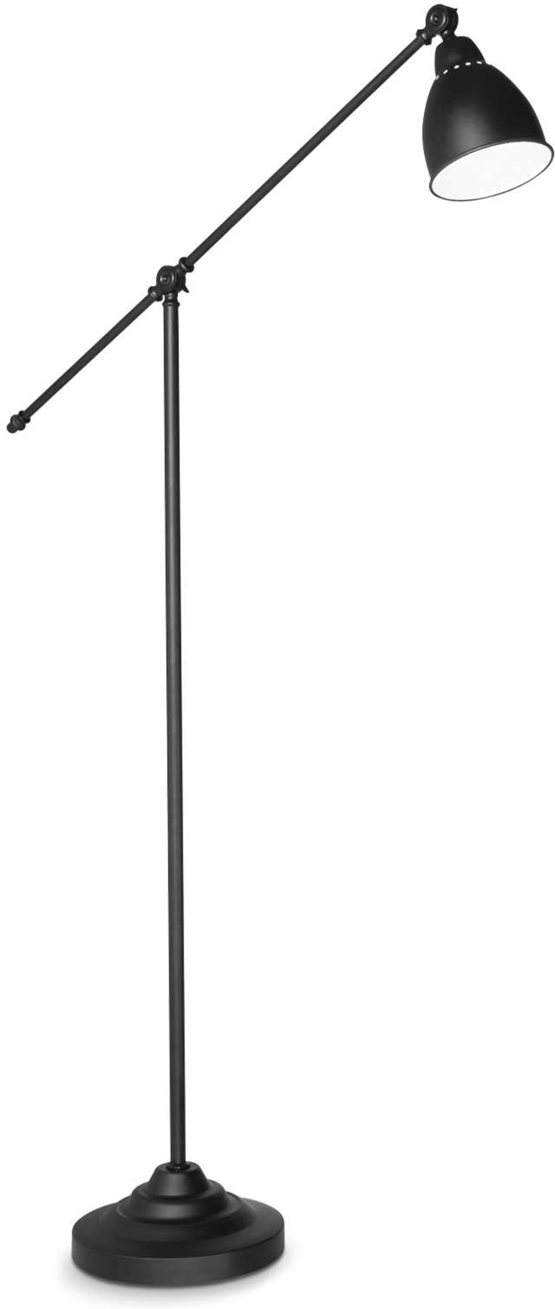 Gulvlampe Ideal Lux Newton   Mat Sort Metal Med Justerbar Arm Og Hvid Diffuser ø26x150 Cm E27 60w