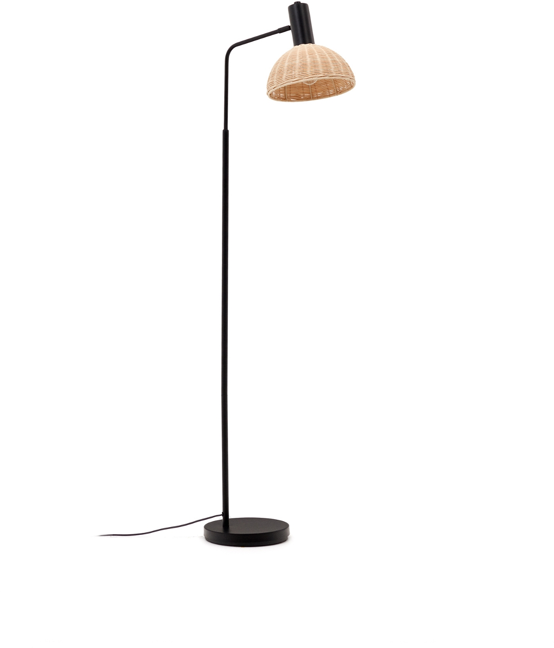 Højderegulerbar Sort Metal og Rattan Gulvlampe fra Kave Home