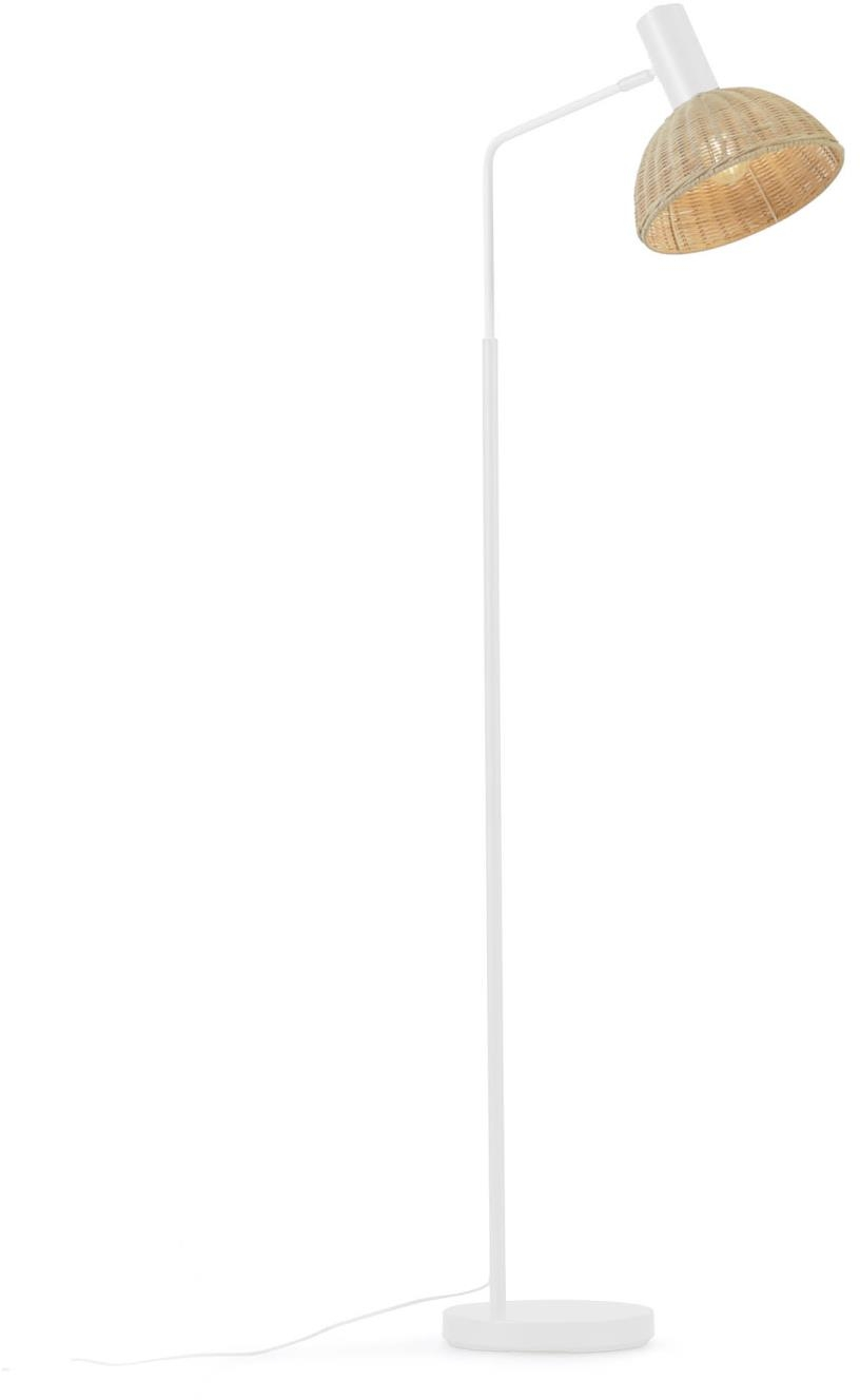 Gulvlampe Kave Home Damila Rattan Naturfiber Håndvævet Med Mat Hvid Metalstruktur H165 Cm