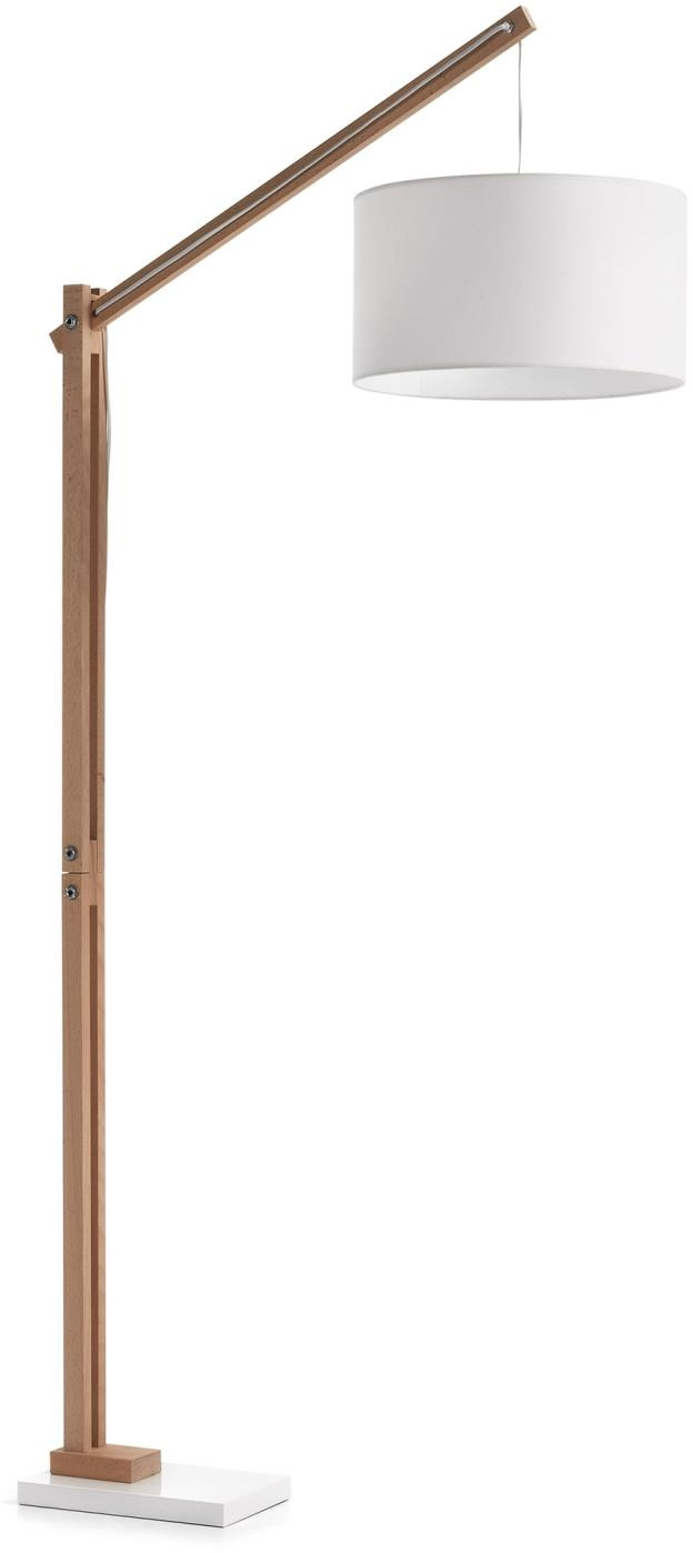 Gulvlampe Standerlampe Kave Home Riaz Massivt Bøgetræ Hvidt Pulverlakeret Stål Og Bomuldsskærm H186xb40xl82 Cm