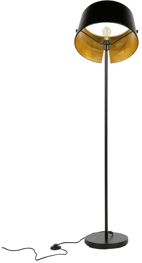 Justerbar Sort Metal Gulvlampe med Messingdetaljer