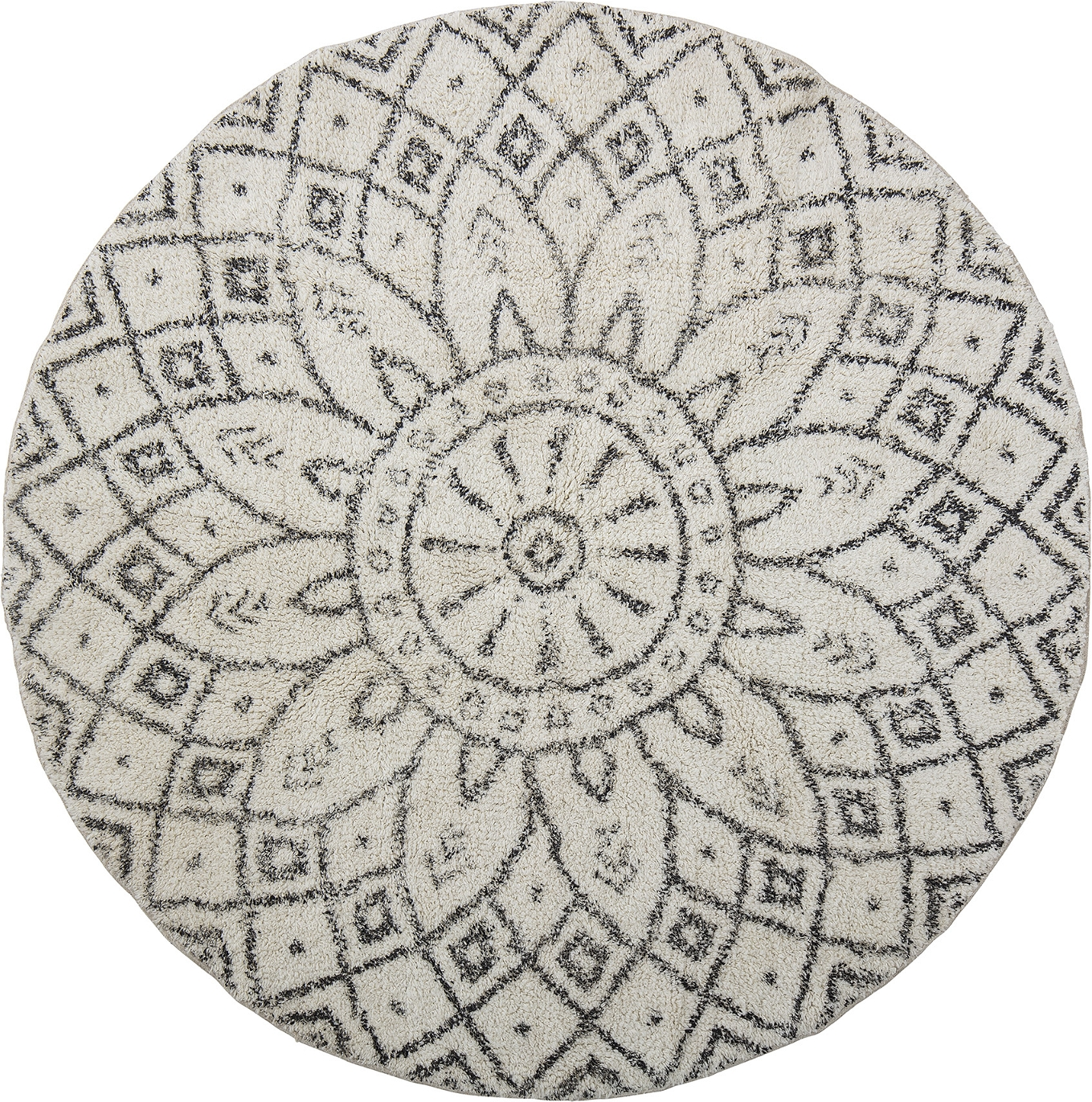 Geometrisk Sort-hvidt Gulvtæppe Ø120 cm fra Bloomingville