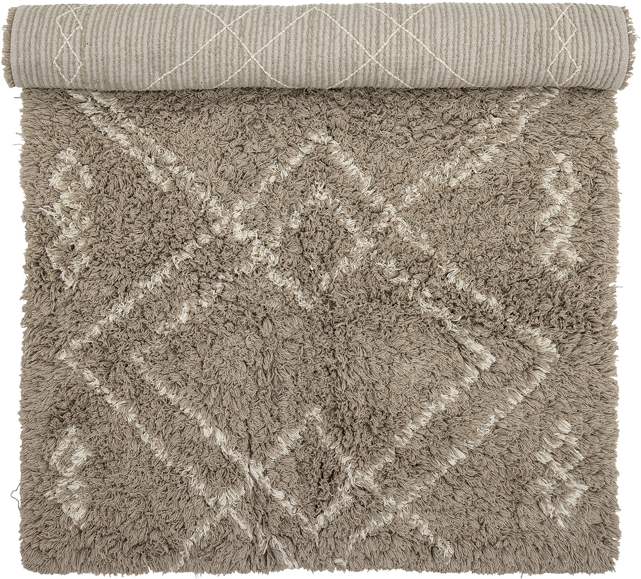 Gulvtæppe Bloomingville Edea Håndvævet Bomuld 90x150 Cm Brun Med Geometrisk Mønster