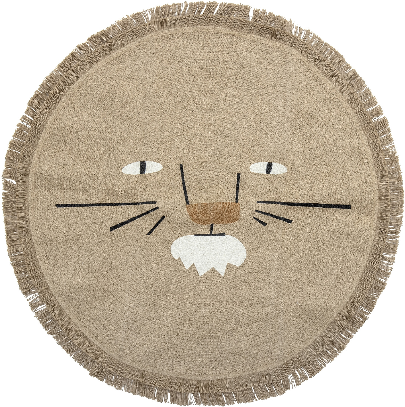 Gulvtæppe Bloomingville Mini Harrison ø100 Cm Rundt 100  Jute Natur Med Løvemotiv