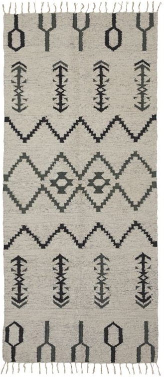 Gulvtæppe House Doctor Arte 100x240 Cm Råhvid Håndvævet Geometrisk Mønster Bomuld Uld Polyester