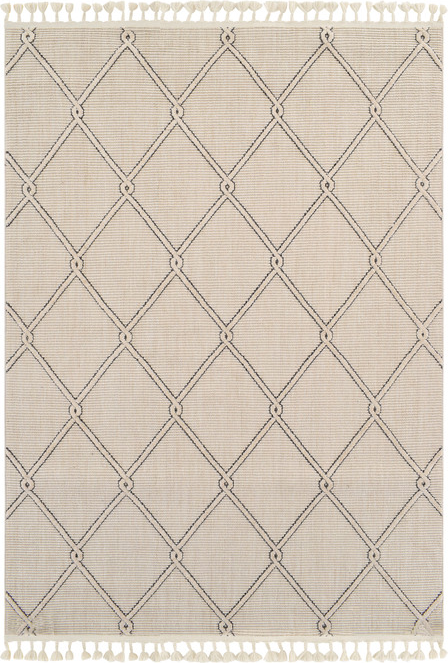 Gulvtæppe Loomery Capo 200   290 Cm Creme Antracit     Cm Højde  Diamantstruktur  Polyester  Frynser