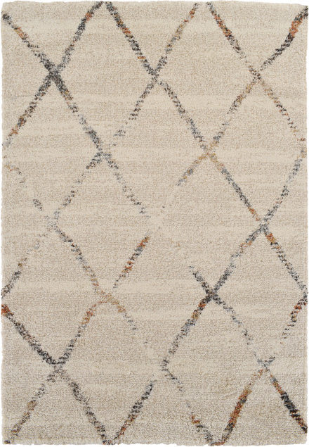 Gulvtæppe Loomery City 170x120 Cm Creme Heatset-shaggy Polyester Med Diskret Diamantmønster
