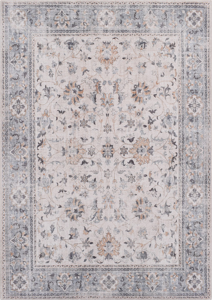 Gulvtæppe Loomery Fenix 80ã 150 Cm Creme Blå Fløjlsgarn Vintageinspireret Mønster