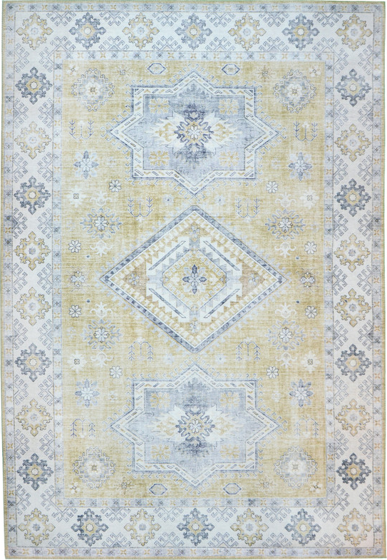 Gulvtæppe Loomery Fenix Gul 120   180 Cm Fløjlsgarn Vintageinspireret Mønster