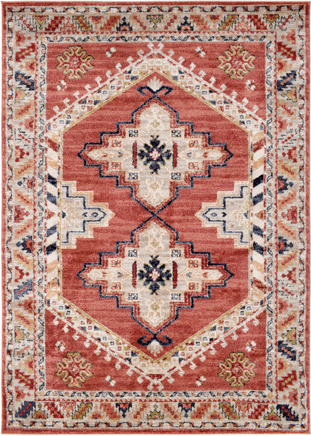Gulvtæppe Loomery Florence Løber 150x80 Cm Rød Elfenben Orientalsk Mønster Heatset Polypropylen
