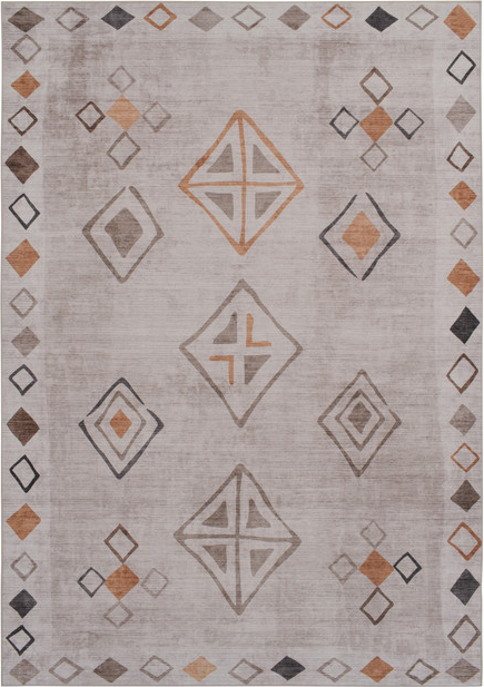 Gulvtæppe Loomery Willow Beige 160x230 Cm Polyester Skridsikker Bagside Diskret Geometrisk Mønster