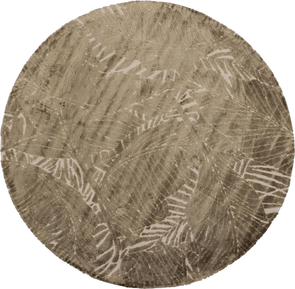 Gulvtæppe Woood Exclusive Naya Rundt ø200 Cm Beige Med Botanisk Mønster Viskose Polyester