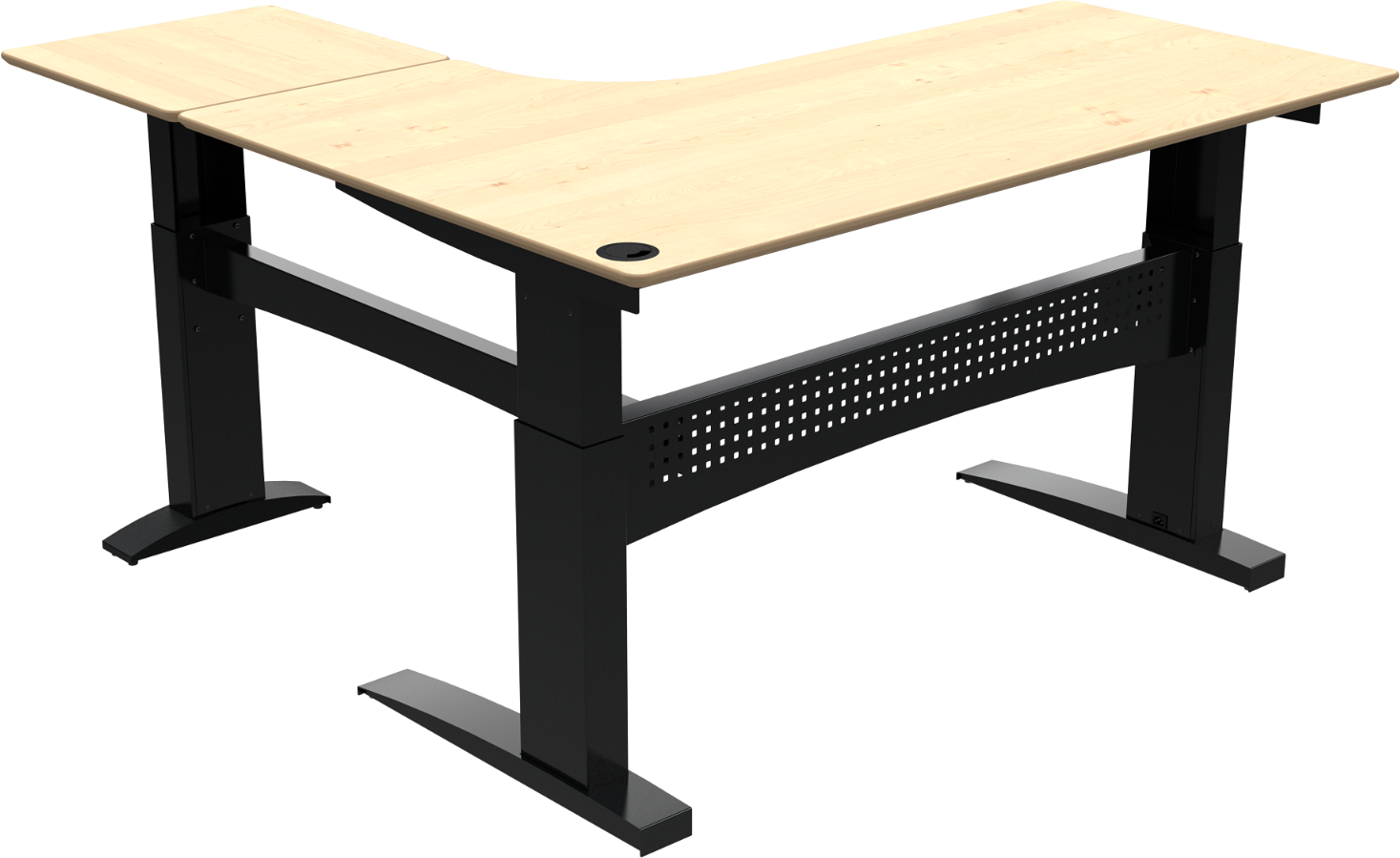 Hæve- Sænkebord Zennord Flexdesk -formet Tre-benet Sit-stand-bord Med Bosch Motor 180x180x122 Cm Natur Sort