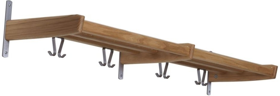 Elegant hattehylde Meja i lakeret egetræ med metalhooks