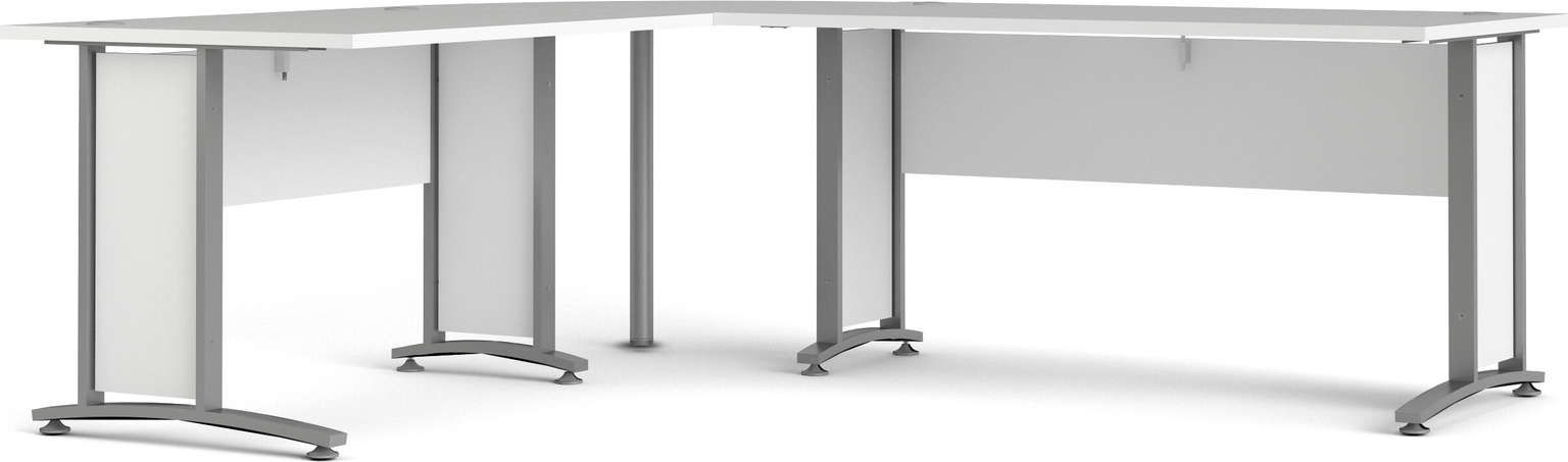 Hjørneskrivebord Vesterholm Prima 200x230 Cm Hvid Grå Melamin Sølvgråt Stel