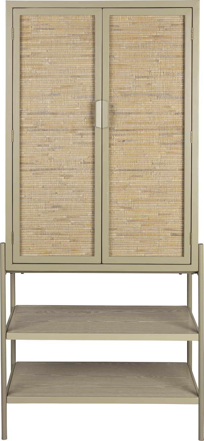 Højskab Dutchbone Yasu Stenlysgrå H160xb36xl70 Cm Rattan-låger Lakeret Kinesisk Cedertræ   Jern