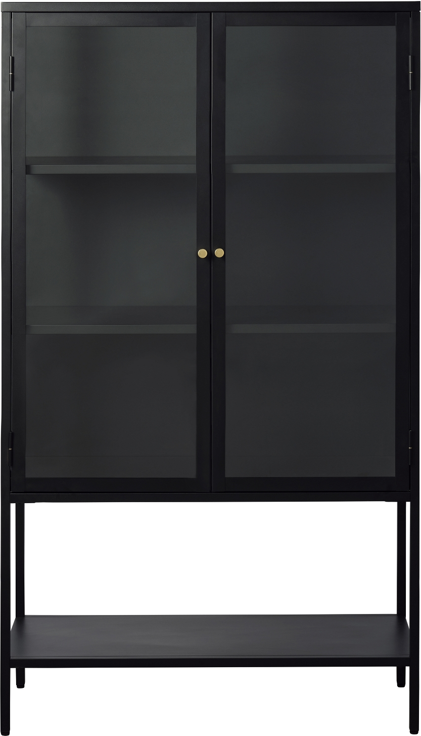 Højskab Nordique Design Carmel Opbevaringsskab Med Glaslåger Sort Guld Metal 160x90x40 Cm