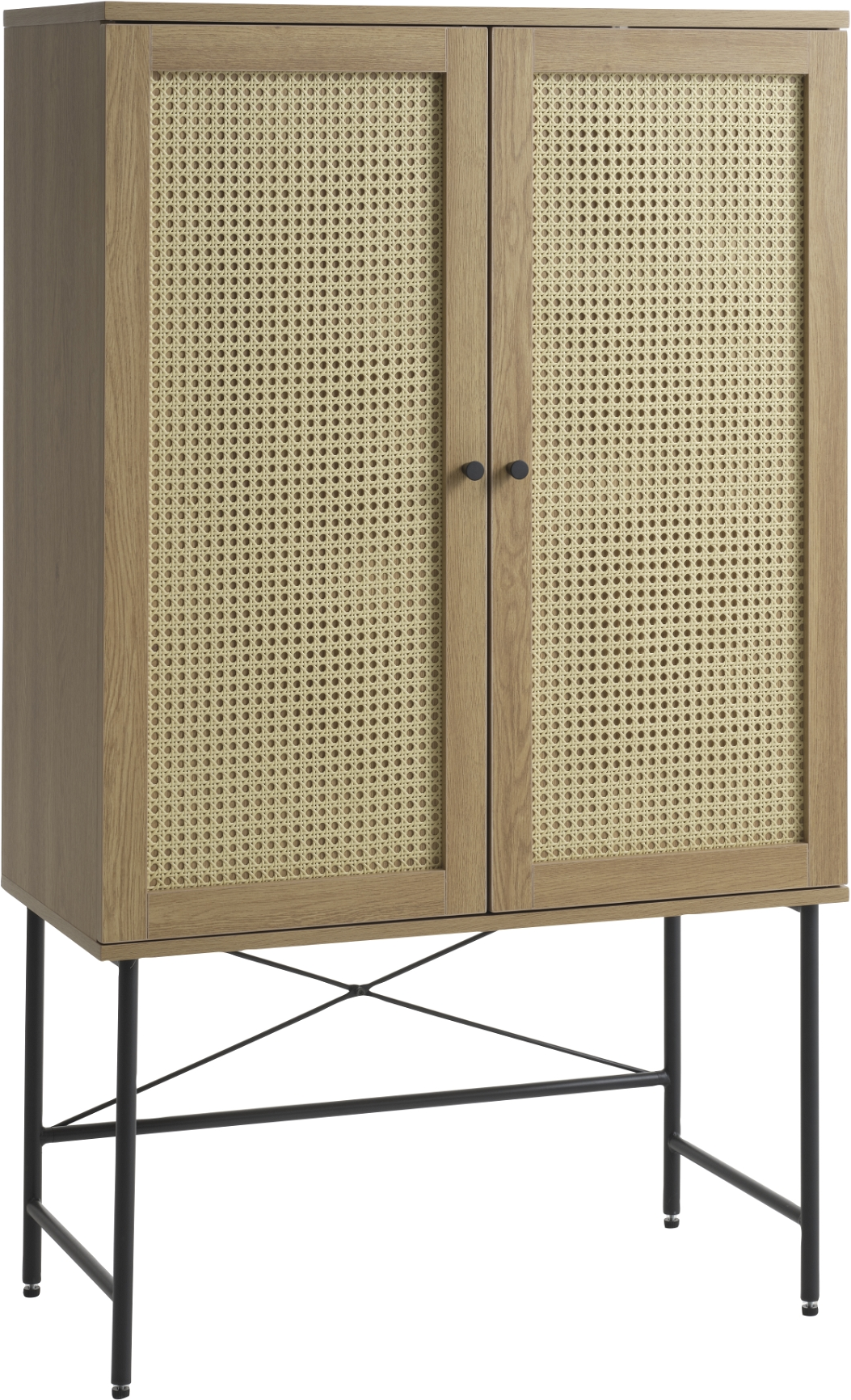 Højskab Nordique Design Pensacola   Natur Egetræ Og Rattan 135x80x40 Cm