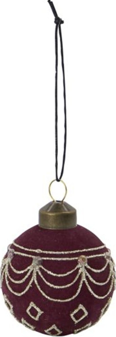 House Doctor Ornament Julekugle Glas Og Fløjlsagtig Flock Cm Rød Brun