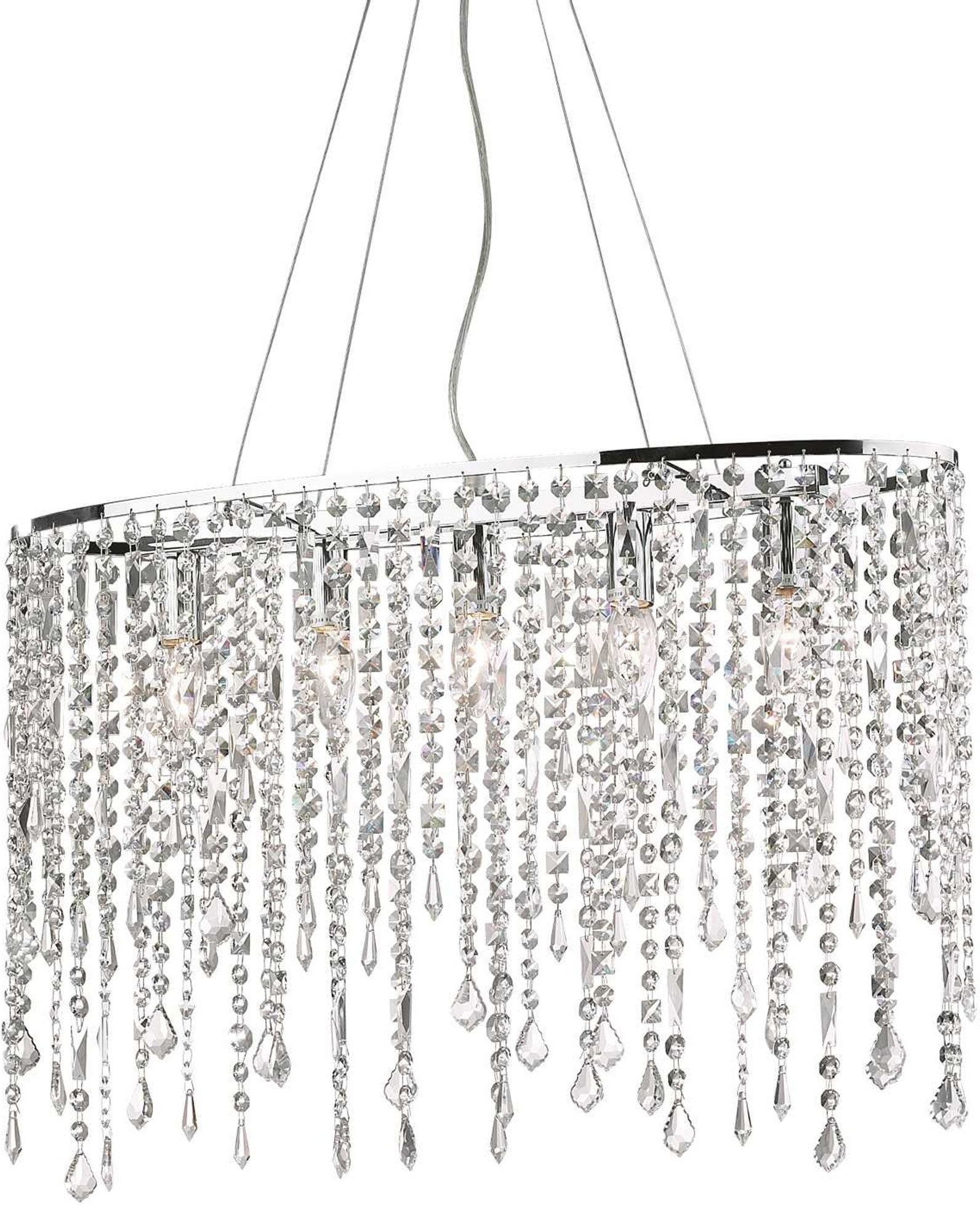 Ideal Lux Rain Pendel Lampe Med Krystalperler   Krom  Justerbar Højde 55-145 Cm  Til   E14-pærer  Indendørs