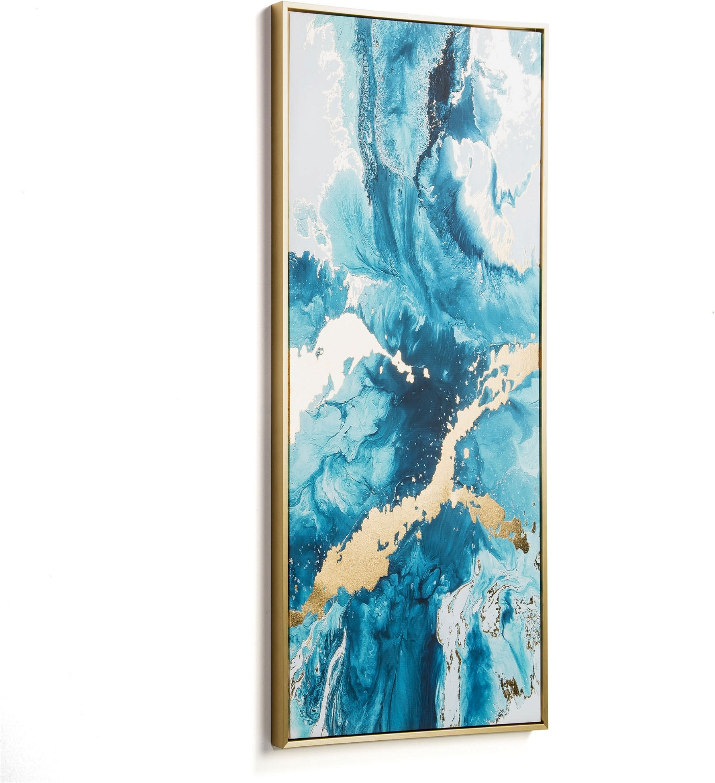 Illustration Med Ramme Kave Home Cavour Moderne Vægkunst Blå Guld 120x50 Cm