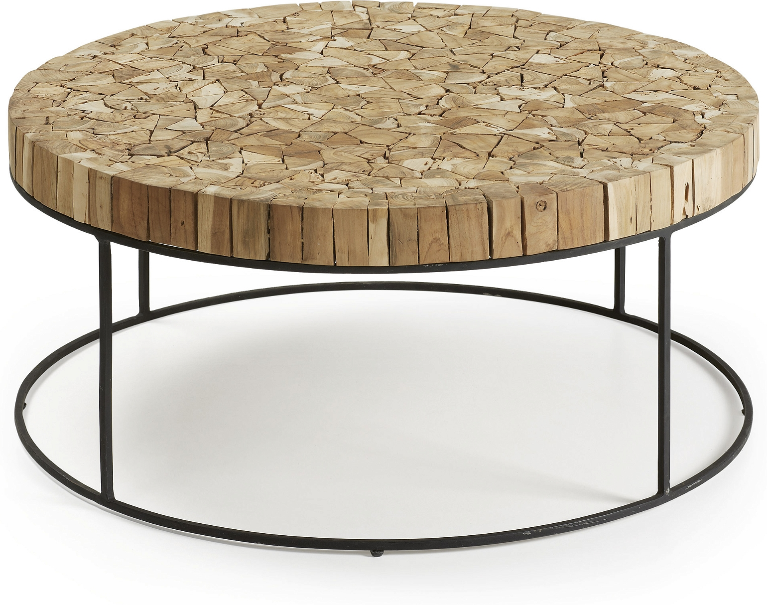Kaffebord Kave Home Solo Massivt Genanvendt Teaktræ Sofabord 80x80x35 Cm Rustik Kolonial Sort Pulverlakeret Stål