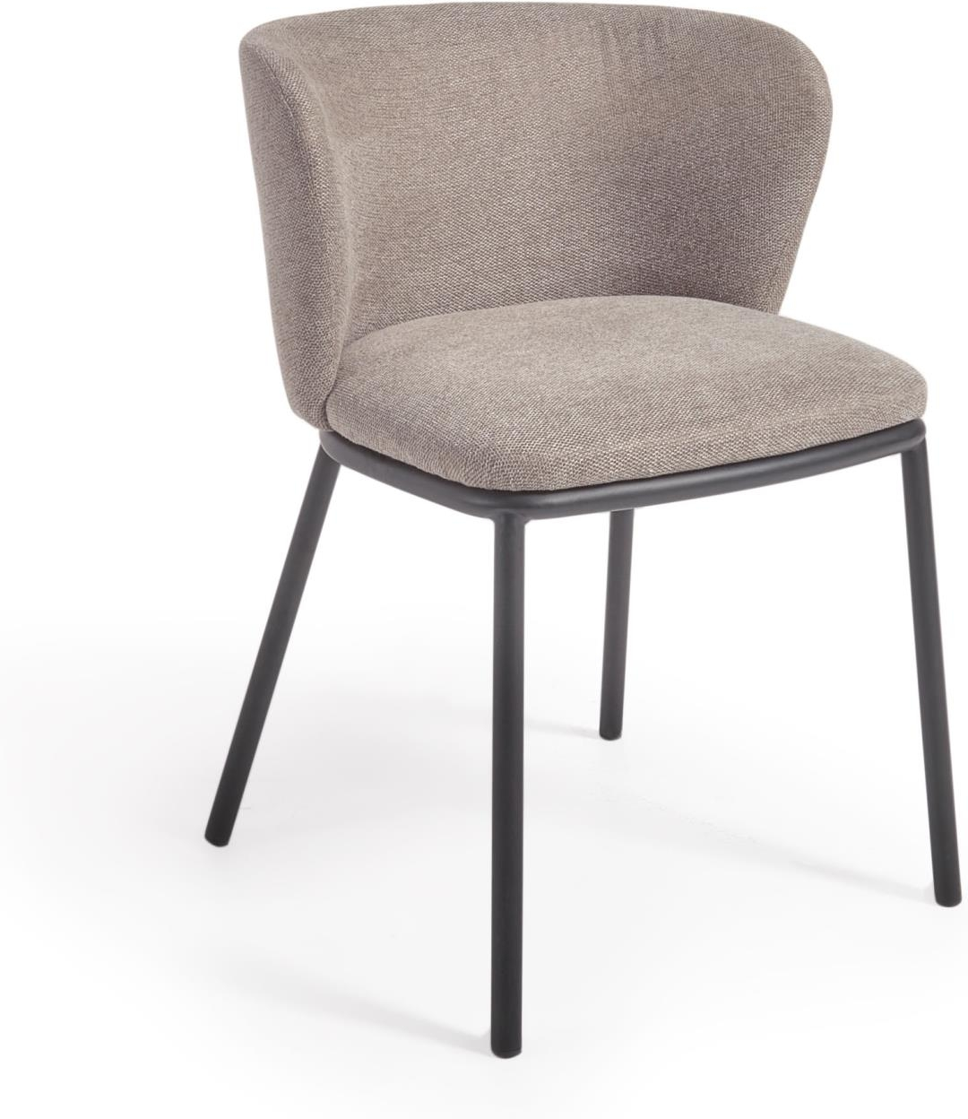Kave Home Ciselia Spisebordsstol Med Armlæn Lysebrun Chenille Og Sort Metalramme H75xb52xl55 Cm