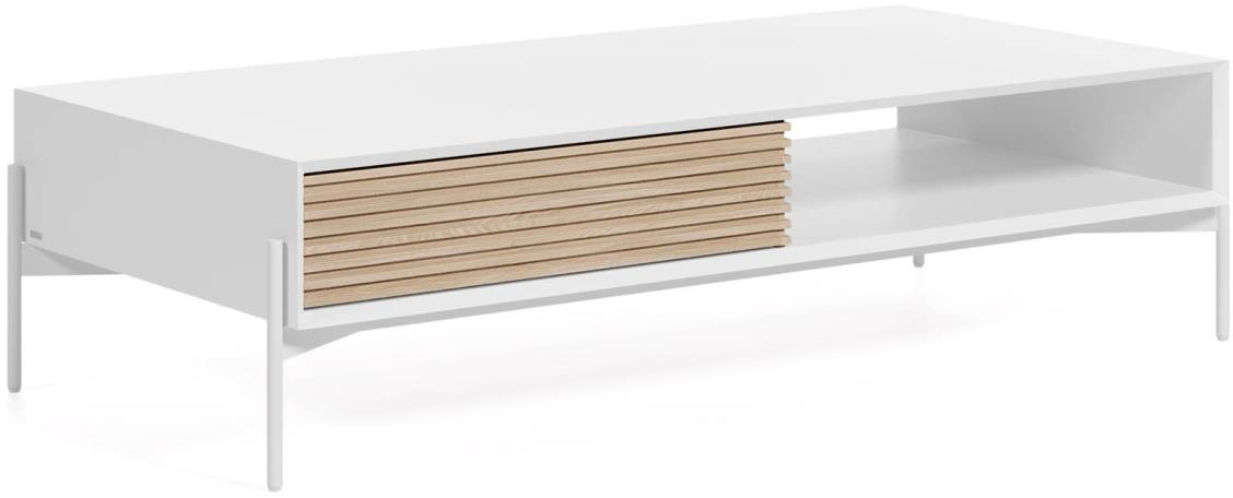 Kave Home Kaffebord Marielle   Moderne Nordisk Sofabord   Hvid Og Naturtræ  124ã 60ã 37 Cm