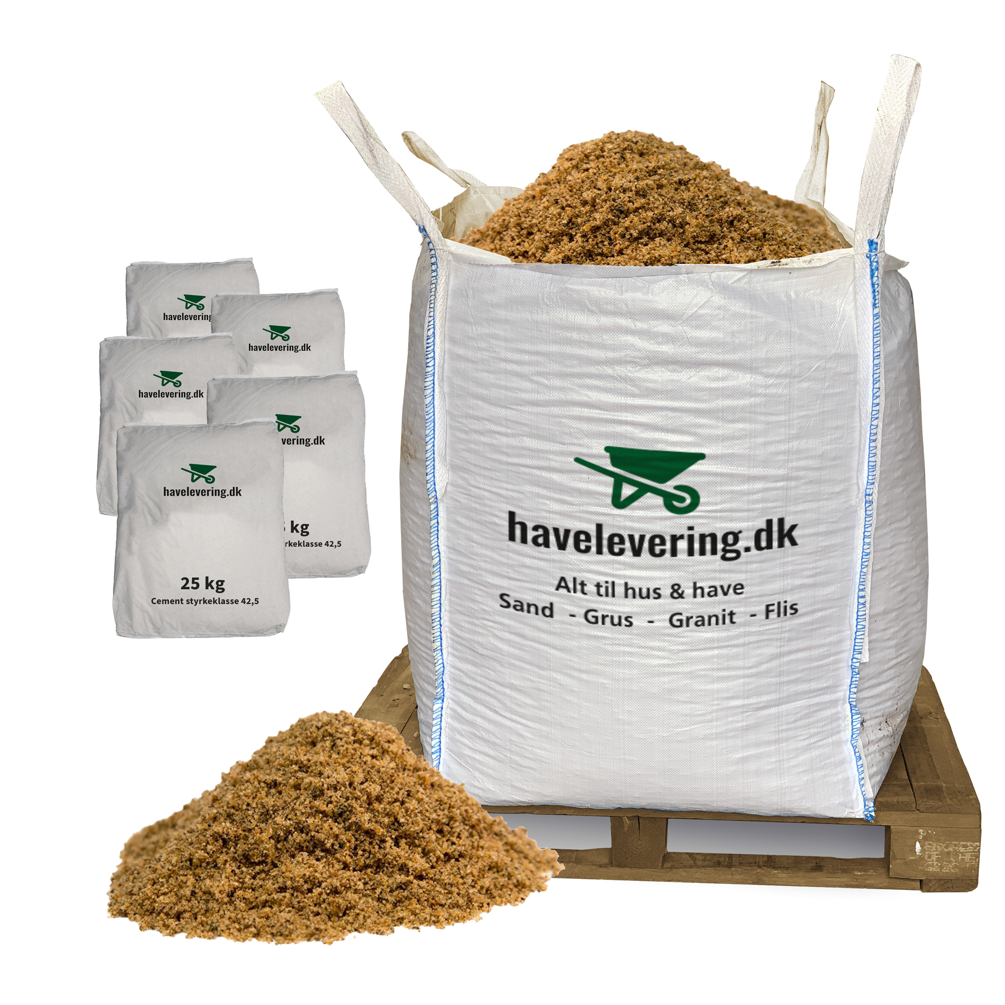 1000kg Murersand Støbesand     Mm   125kg Cement  Frit Leveret   Hele Danmark