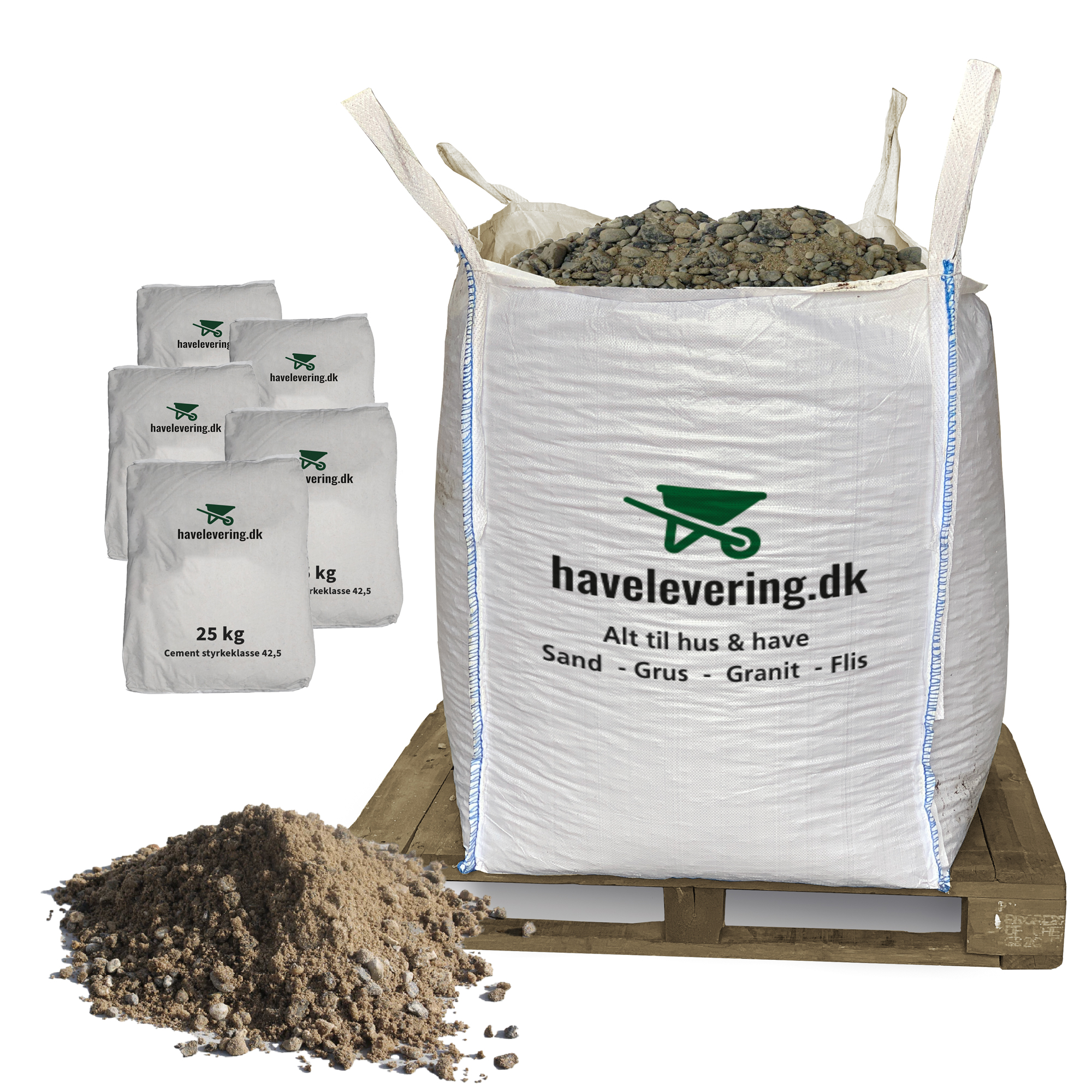 1000kg Støbemix   11   125kg Cement  Frit Leveret   Hele Danmark