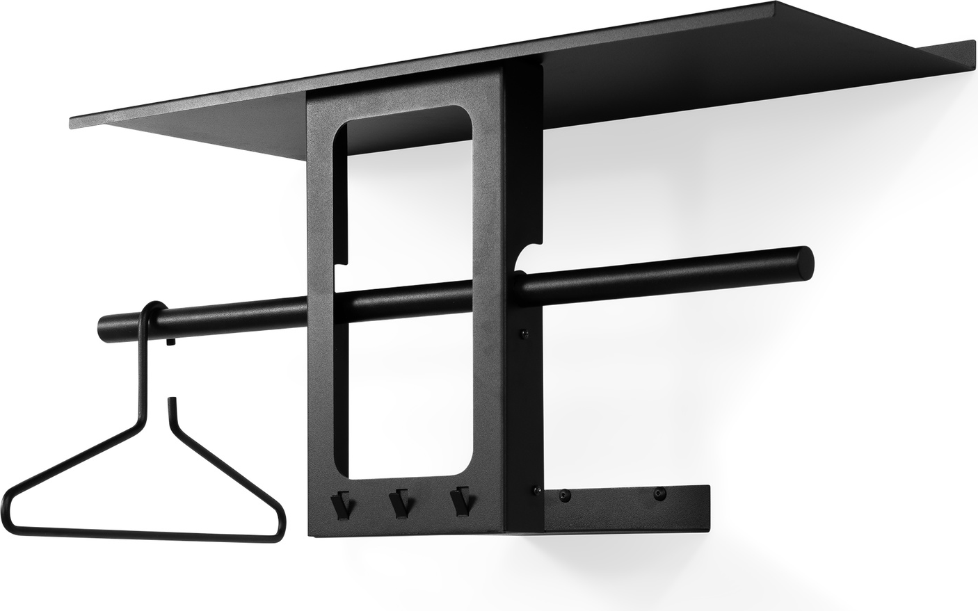 Knagerække Hattehylde Spinder Design Luno Sort Pulverlakeret Stål H35 5ã B70ã D30 Cm Med Bøjlerør   Kroge