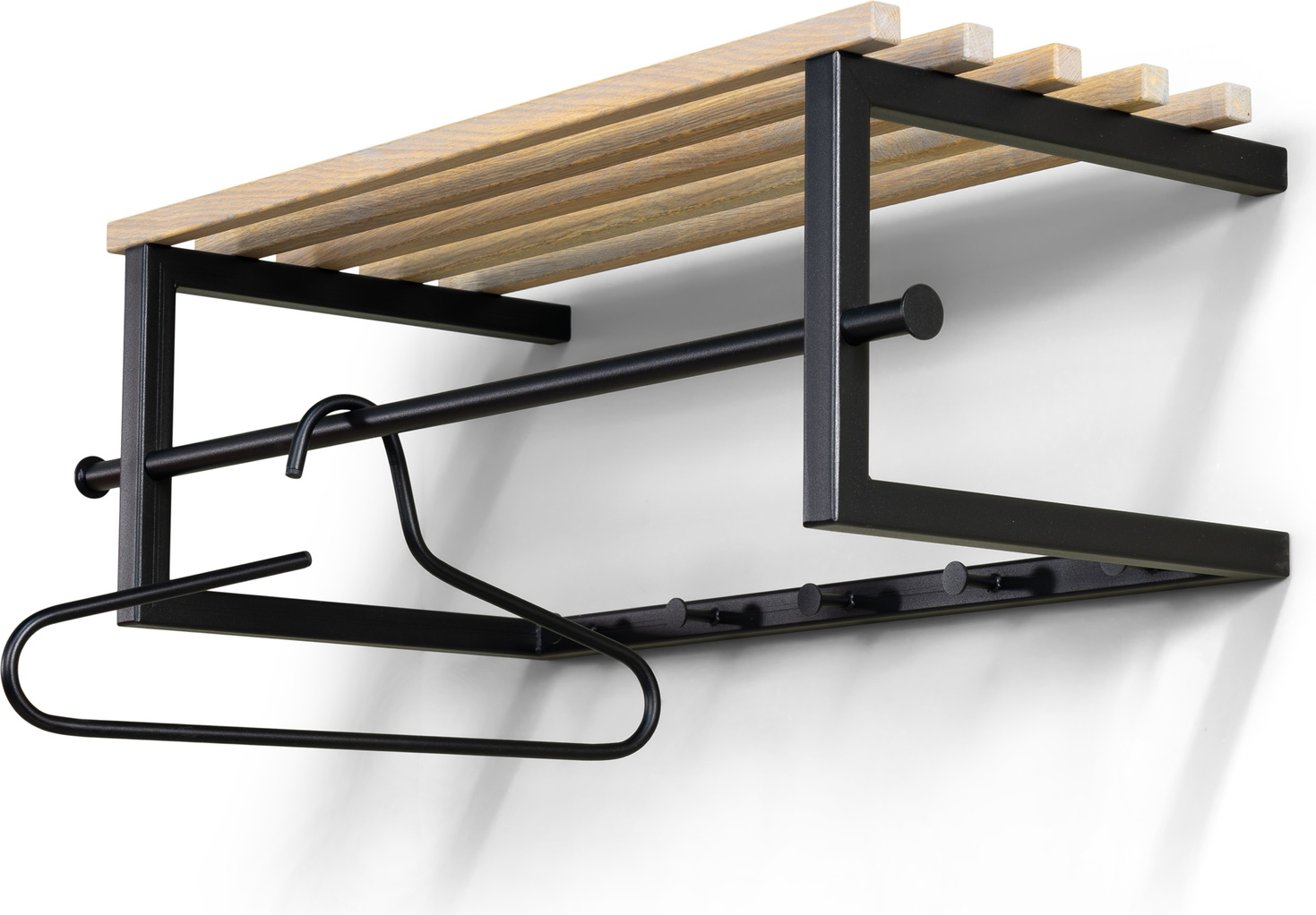 Knagerække Og Hattehylde Spinder Design Marco   Sort Stål Og Eg H26ã B76ã D34 Cm