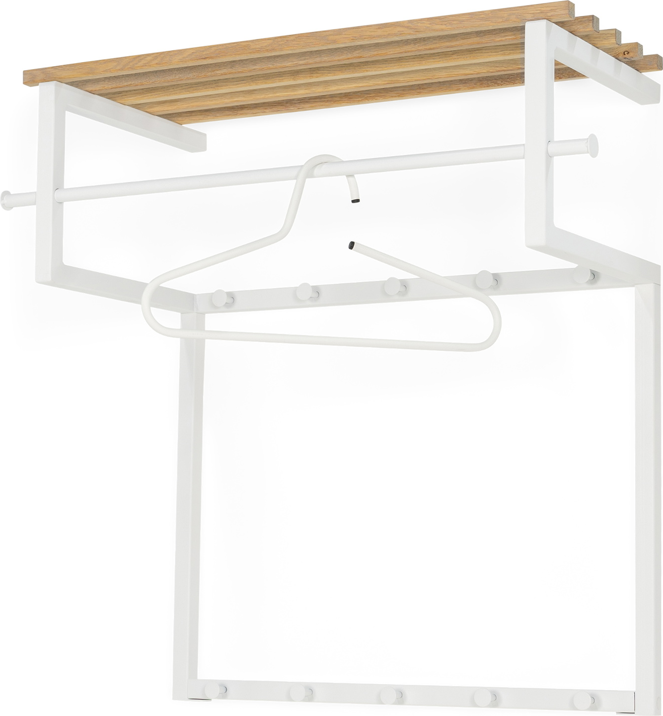 Knagerække Spinder Design Rizzoli Med Hattehylde Bøjlerstang Og Kroge Hvidlakeret Stål Og Egetræ 76ã 76ã 34 Cm