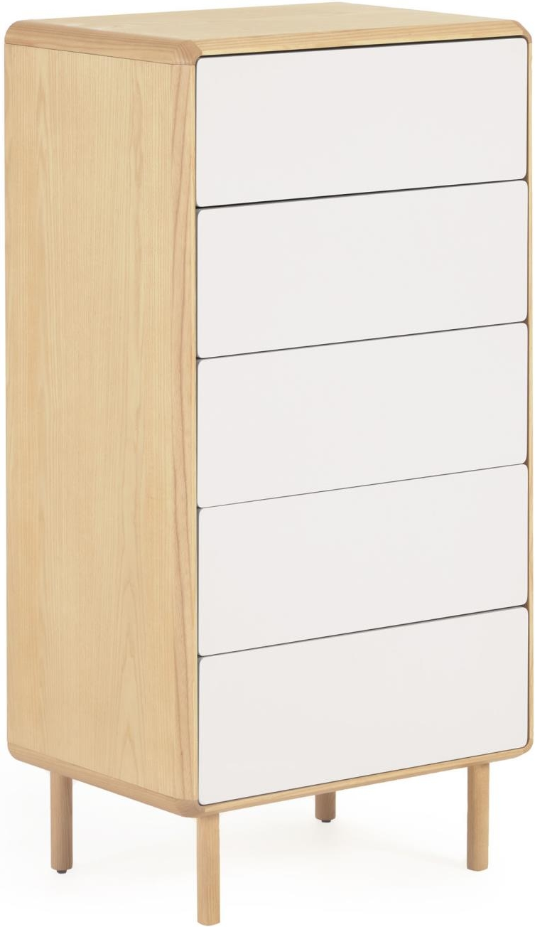 Kommode Kave Home Anielle Bæredygtig Askefiner Med Gråhvid Front 117x60x42 Cm Skuffer Push-to-open Soft-close