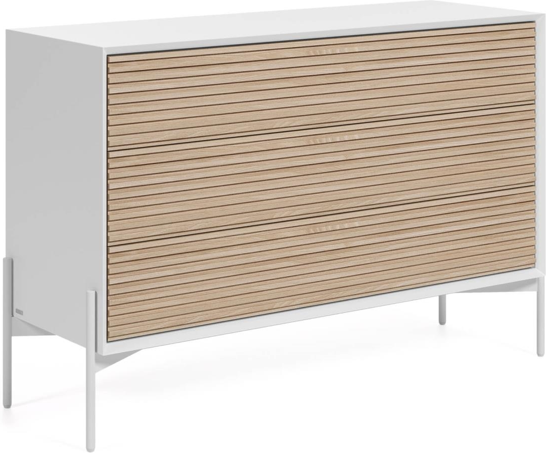 Kommode Kave Home Marielle   Skuffer Hvid Naturlig Træ 118x40x77 Cm Moderne Nordisk Design