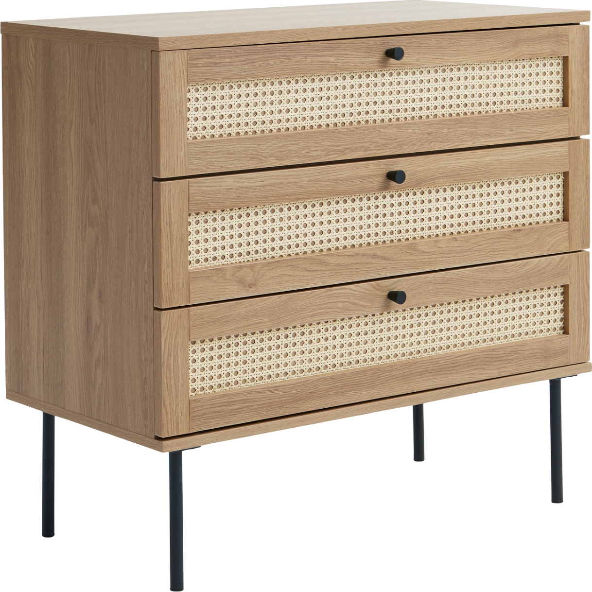 Kommode Nordique Design Pensacola   Skandinavisk Stil Mdf   Rattan Natur Sort H75ã B80ã D40 Cm