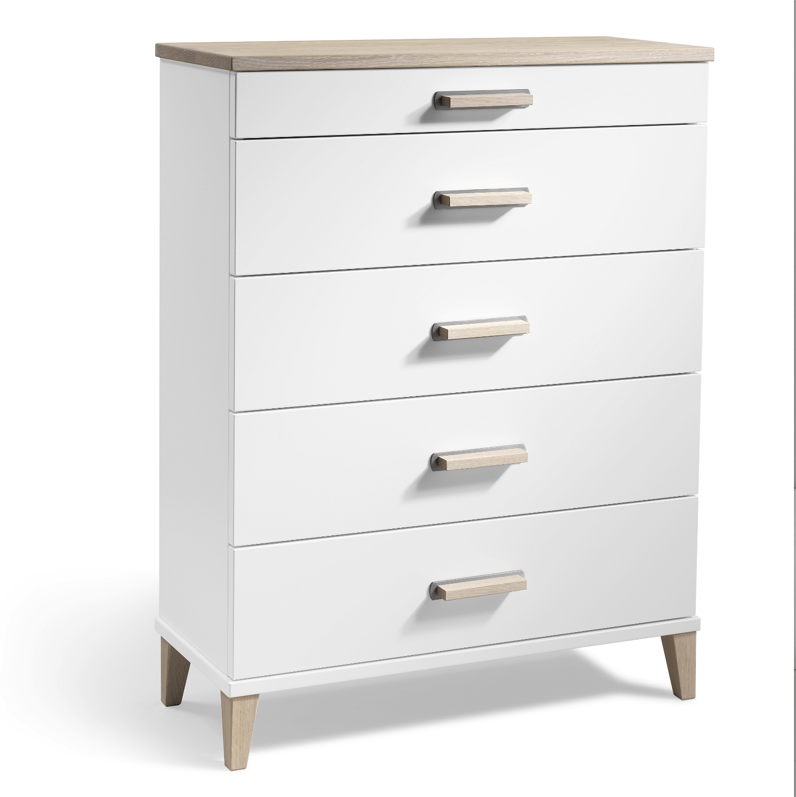 Kommode Oscarssons Möbel Malva Hvidlakeret Med Egetræsdetaljer 94x70x31 Cm   Skuffer