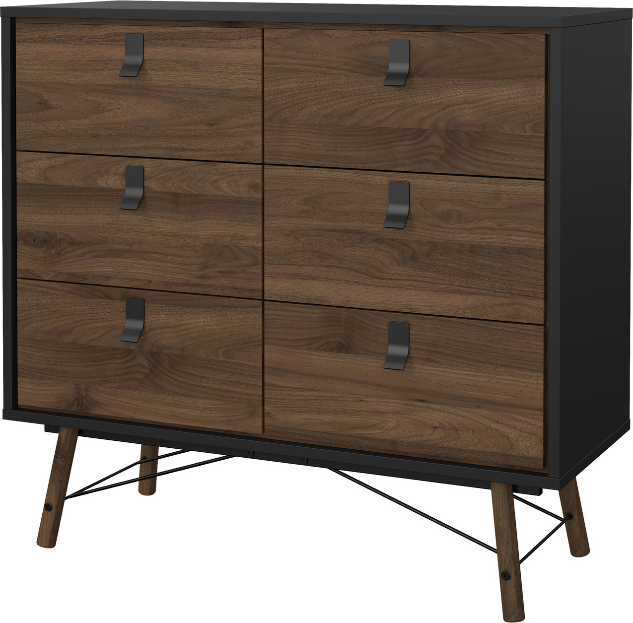 Kommode Vesterholm Askø   Skuffer  Valnød Mat Sort  Bøgeben  H95ã B102ã D40 Cm