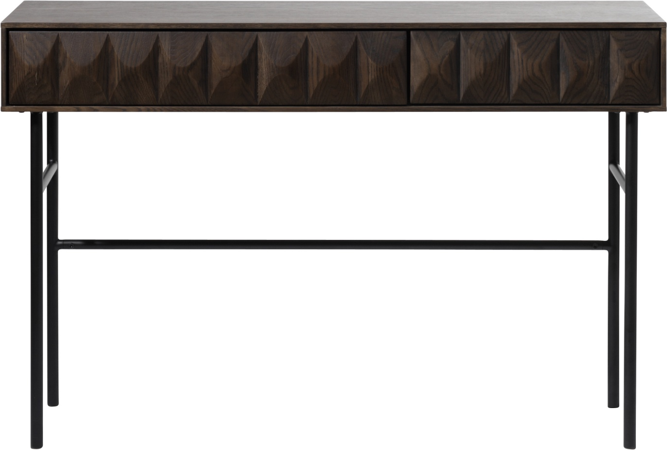 Konsolbord Nordique Design Latina Med Skuffe   Espressofarvet Massiv Eg Metal  117x39x75 Cm  Mørk Natur Sort