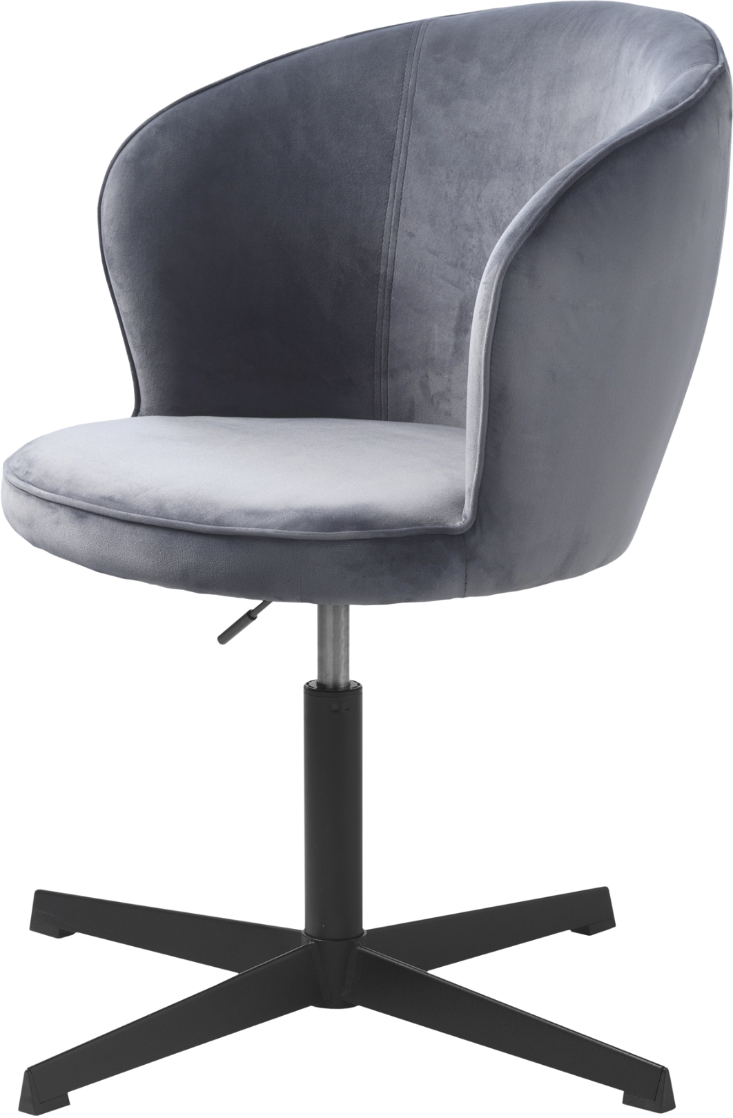 Kontorstol Nordique Design Gain   Gråt Fløjl   Justerbar Arbejdsstol Med Spin-funktion  Max 110 Kg  Sort Metalbase  H88ã B61 Cm