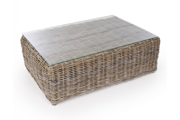 Kubu Sofabord Glasplade Naturrattan