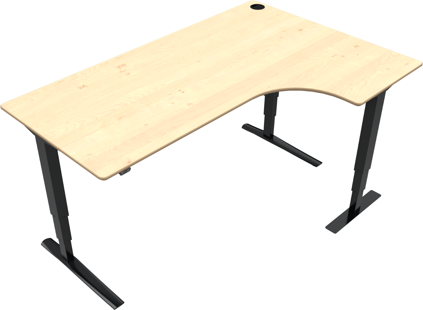 -formet Hæve- Sænkebord Zennord Rise Rest   Ahorn Natur Med Sort Stel 180x120 Cm Højdejusterbart 65-125 Cm
