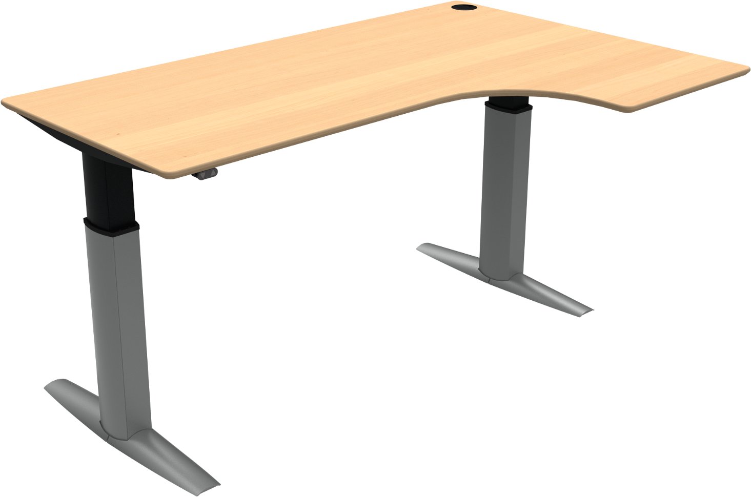 -formet To-bens Hæve- Sænkebord Zennord Elevateline   Sit Stand Bord   Bøg Sølv  Højdejusterbart 68-120 Cm  180x120 Cm