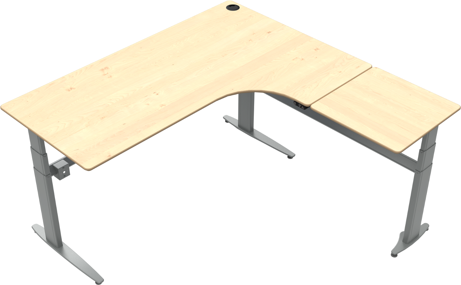 -formet Tre-bens Hæve- Sænkebord Zennord Movemate   Ahornfinér Natur Sølvstel 68-120 Cm Højde 180x180 Cm