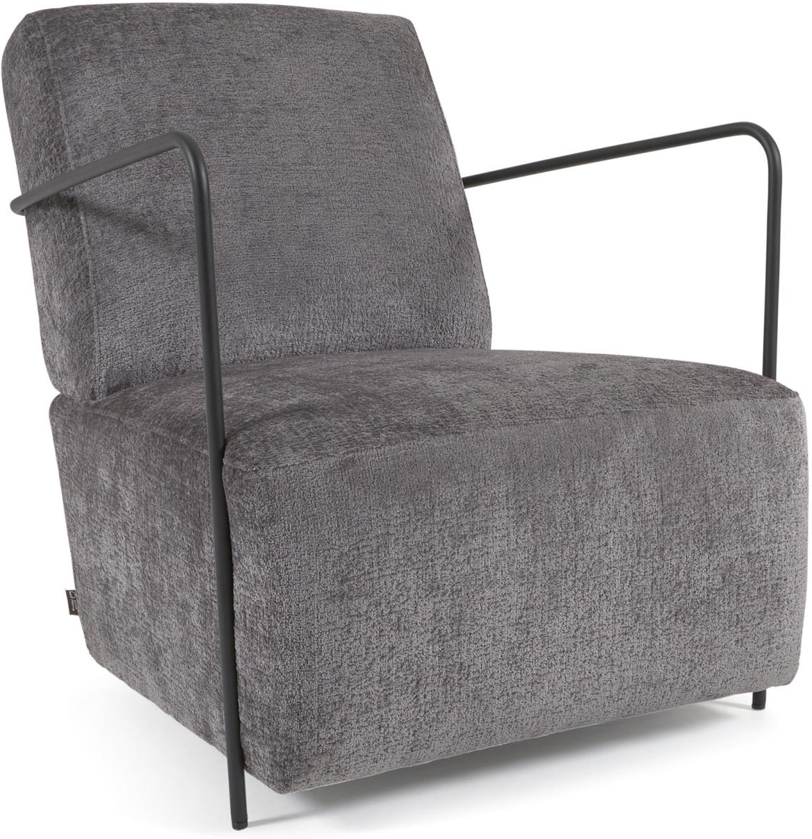 Lænestol Gamerstol Kave Home Gamer Grå Chenille Bæredygtig Med Sort Metalkonstruktion Rustik Kolonial Vintage