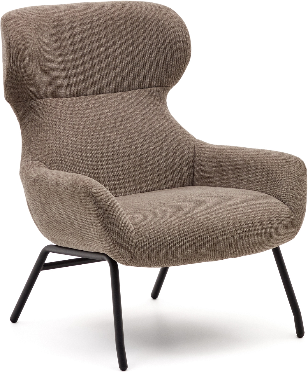 Lænestol Kave Home Belina   Lysebrun Chenille Med Sort Metalstel H97xb78xl86 Cm